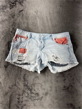 lei Light Wash Denim Shorts with Red Bandana Accents